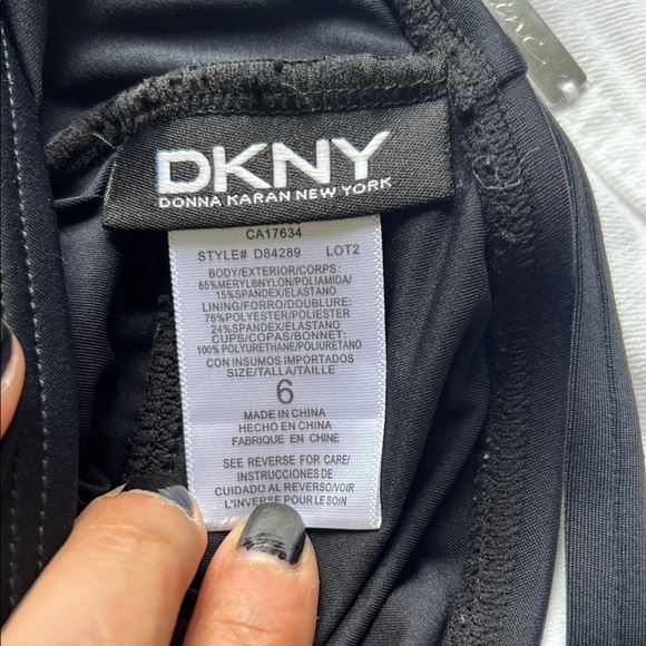 DKNY Black Classic One Piece halter swimsuit ruffle front detail 6 - Picture 9 of 9
